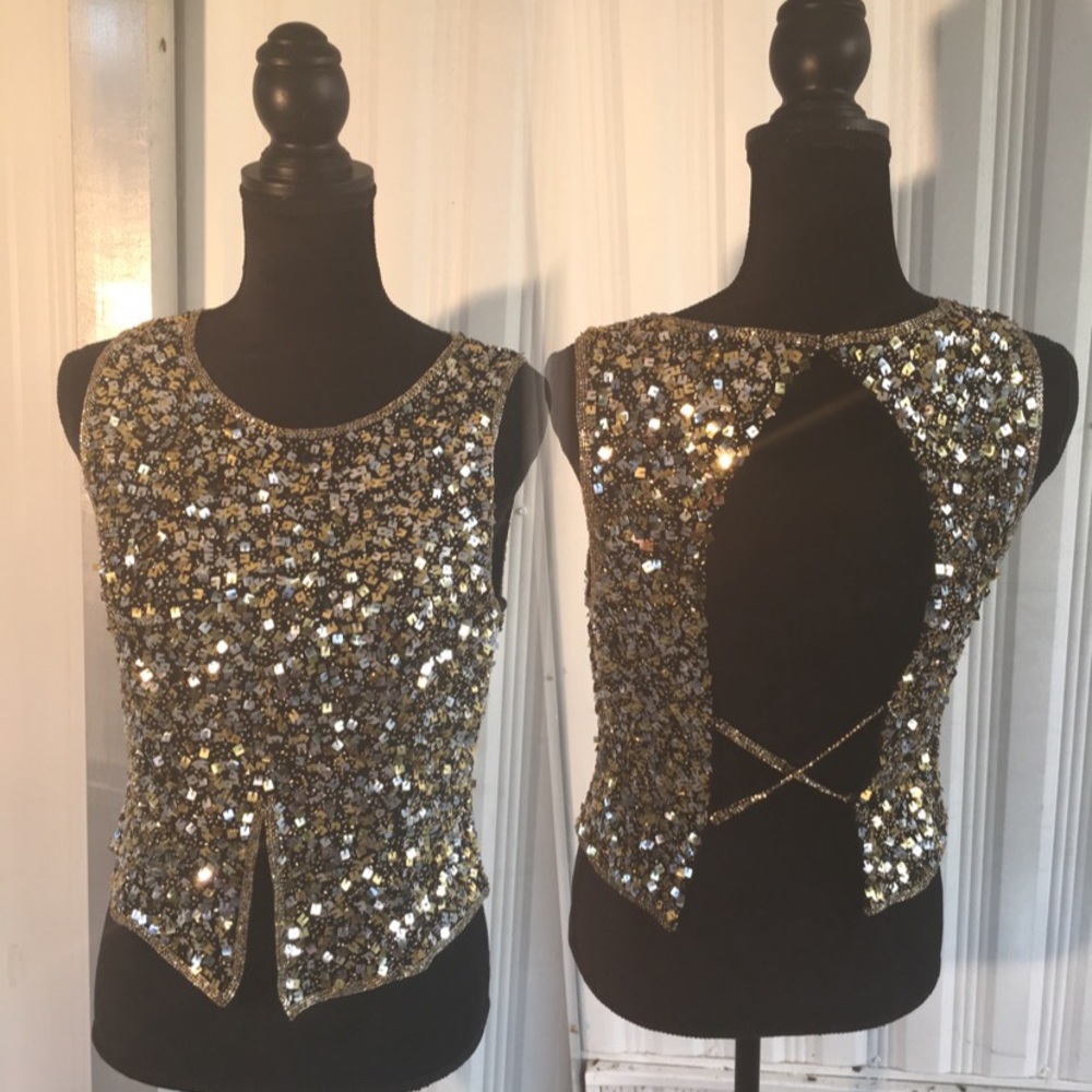 Breathtaking gold black and silver beaded top